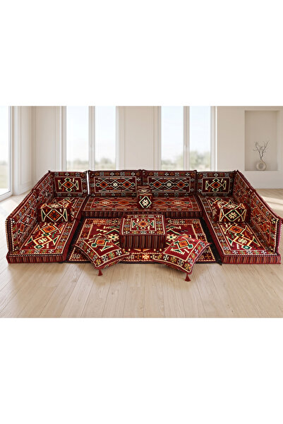 FEYZA DECOR HOME Anadolu Desen Full Set Şark Köşesi Takımı – Otantik Köşe Min...