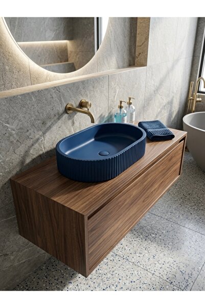 BellaMatta Oval Çizgili (beton) Lavabo – Modern ve Şık Tasarım