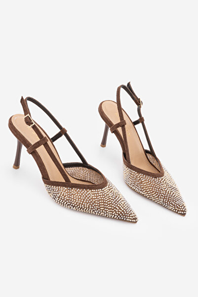 Marjin Γυναικεία παπούτσια στιλέτο με μυτερή μύτη, κεντημένα με χάντρες, διχτ...