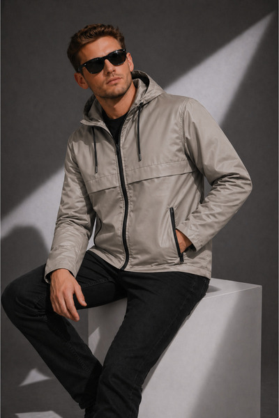 Sınwear Men's Cream Hooded Waterproof Lightweight Coat – Casual & Sporty Stylish Windbreaker
