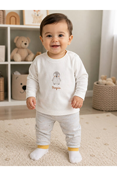 Bibaby Organik 2li Takım Penguin Club Ekru - Gri