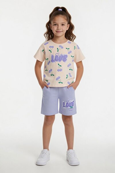 Cansın Mini Σετ κοριτσίστικο με μπλουζάκι με σχέδιο λιλά κεράσι και στάμπα  "...