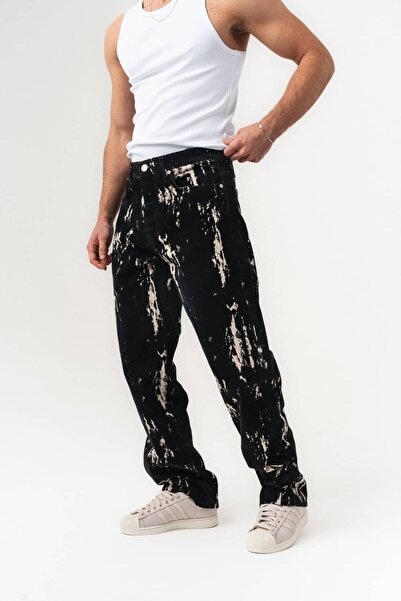 go gang own Παντελόνι μπαγκί με βελούδινη υφή, εφέ πιτσιλίσματος μελάνης και ...