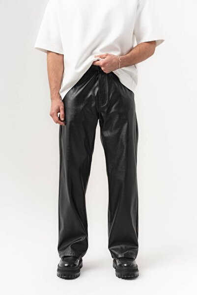 go gang own Δερμάτινο φαρδύ παντελόνι σε γυαλιστερό μαύρο χρώμα