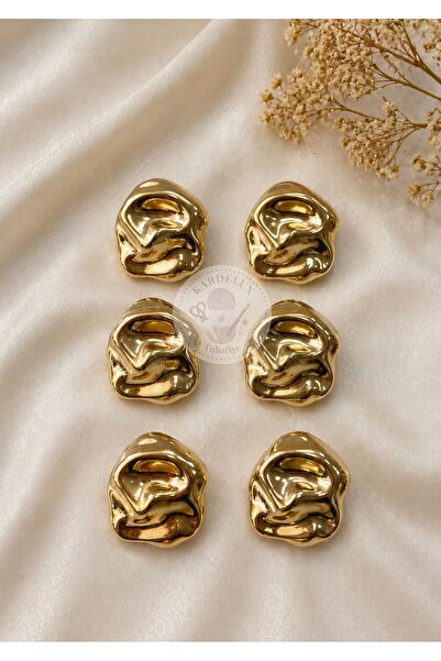 Kardelux Διακοσμητικό Μεταλλικό Κουμπί με Καμπύλη Άκρη-Χρυσό Χρώμα-Σετ 6 τεμα...