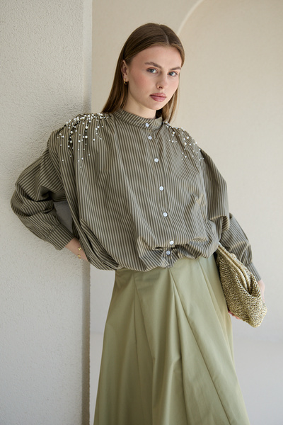 Melike Tatar Πουκάμισο με Πέρλες και Ρίγες 32-2837