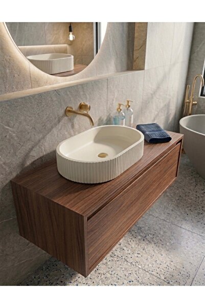BellaMatta Oval Çizgili (beton) Lavabo – Modern ve Şık Tasarım