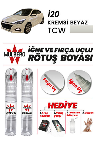 Wulberg Hyundai İ20 Kremsi Beyaz TCW Rötuş Boya 25 ml + Vernik İğne & Fırça U...