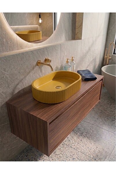 BellaMatta Oval Çizgili (beton) Lavabo – Modern ve Şık Tasarım