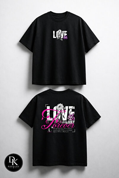 Unısex Erkek/Kadın LOVE Özel Baskılı Oversize Pamuklu Bisiklet Yaka T-Shirt