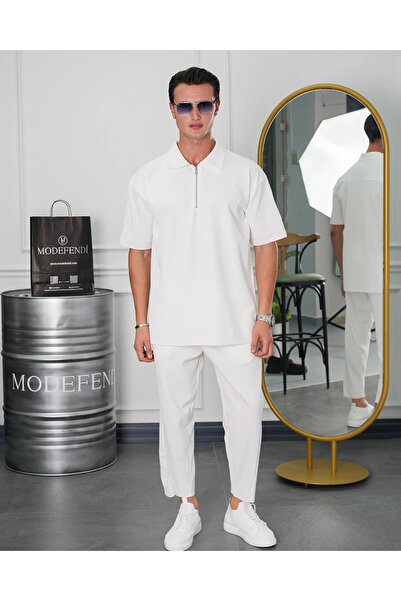 MODEFENDİ Zipper Detailed Ribbed Oversize Top and Bottom Set