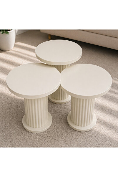 EFLORA DESIGN Bohem 3’lü Zigon Sehpa Seti | Yuvarlak Ahşap Desenli,Modern Sal...