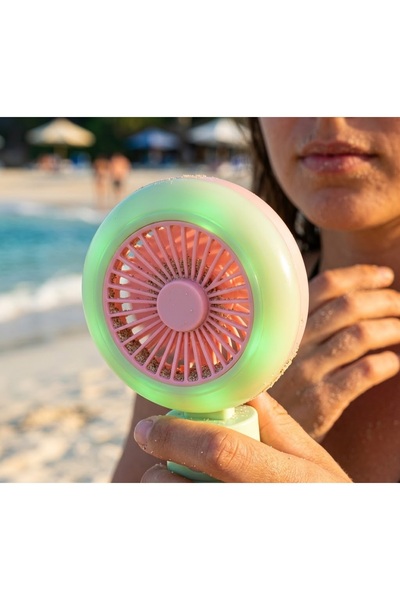 Kuzey Tacı Neon Işıklı Renk Geçişli Mini Fan USB Şarjlı Masaüstü ve El Vantil...
