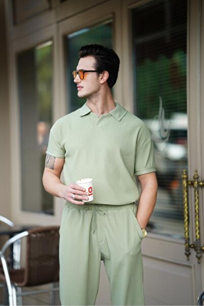 MODEFENDİ Cut-Neck Thick Ribbed T-Shirt Top and Bottom Set