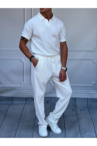 MODEFENDİ Cut-Neck Thick Ribbed T-Shirt Top and Bottom Set