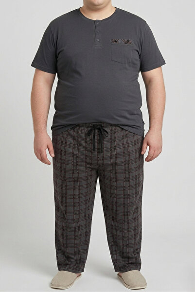 balkonda Ανδρικό Σετ Πιτζάμες Μεγάλου Μεγέθους, Ελαστικό, Άνετο, με Μακρύ Πάτ...