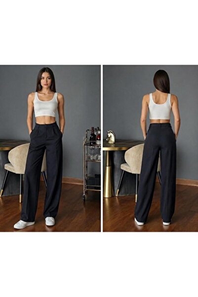 umut tekstil imalat Women's High Waist Palazzo Pants Pleated Button Detailed ...