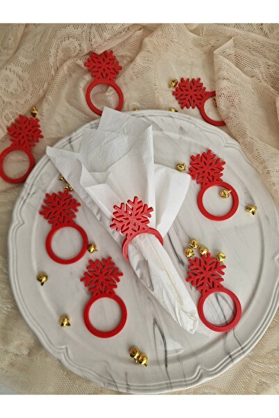 Generic Brand Christmas Themed Set of 8 Red Snowflake Napkin Rings, Made of H...