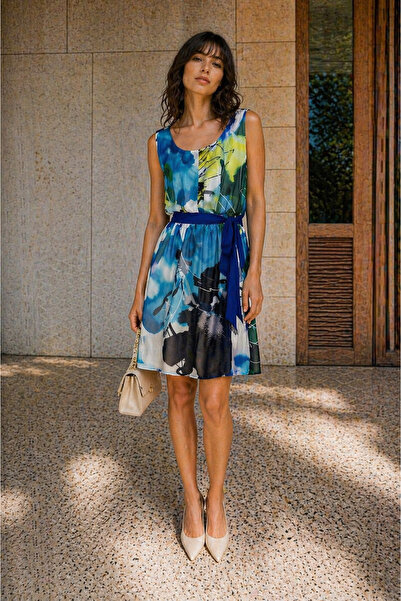 loia Γυναικείο φόρεμα με δεμένη μέση, με σχέδια, με επένδυση, αμάνικο, από σι...