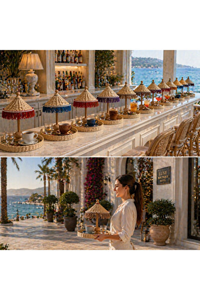 Marrone 12 Adet Renkli Bali Şemsiyesi Ve Tepsisi Otel Restoran Kafe Sunumlukları