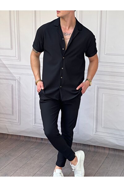 MODEFENDİ Wick Patterned Oversize Short Sleeve Shirt Set