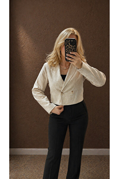 MÜJDELİ BUTİK TAKI Bej Kısa Blazer Ceket