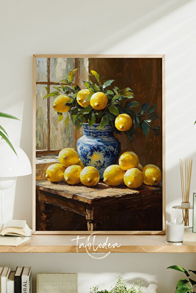 tablodea Εικόνα κουζίνας με μοτίβο λεμονιού σε vintage κεραμικό βάζο TD Εικόν...