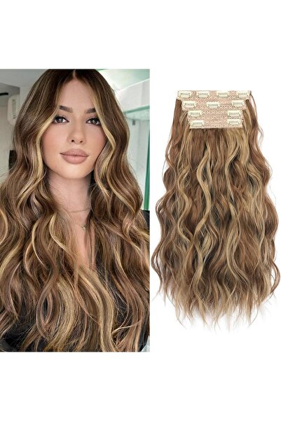 Sofeiyan Εξτένσιον μαλλιών με κλιπ, 4 τεμάχια, πυκνά κομμάτια, καραμελέ καφέ ...