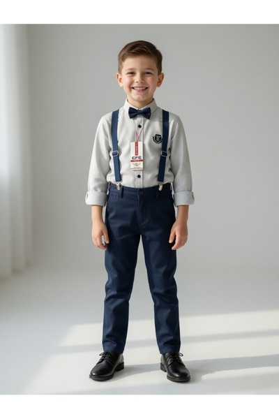 İkonio Boy's Pants with Suspenders and Bow Tie Top and Bottom Set