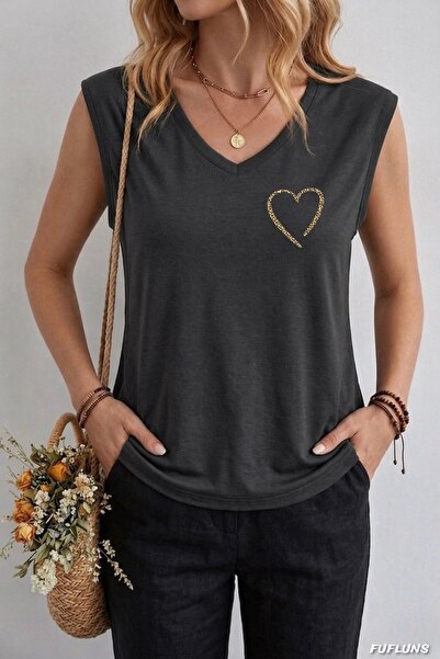 FUFLUNS ΓΥΝΑΙΚΕΙΟ ΑΜΑΝΙΚΟ ΜΠΛΟΥΖΑΚΙ OVERSIZE ΜΕ ΣΤΑΜΠΑ ΛΕΟΠΑΡ ΜΙΑΣ ΚΑΡΔΙΑΣ