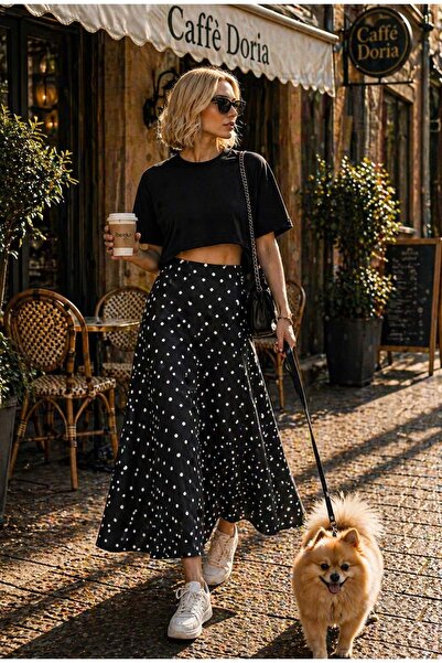 ibeeka Κομψή Μαλακή Πουά Φούστα Μίντι