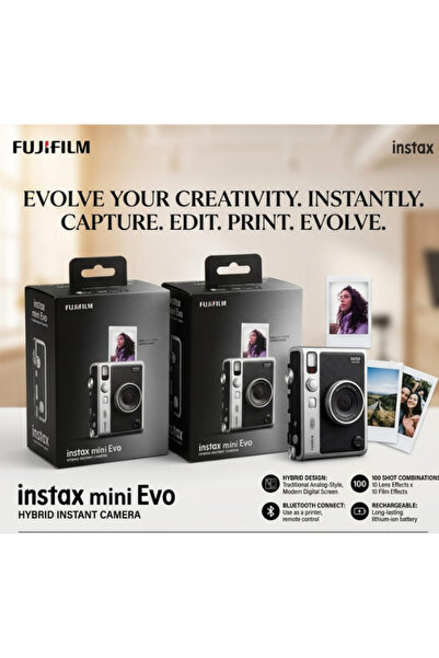 Fujifilm Instax Mini Evo Hybrid Instant Camera – USB Type-C, Black (Instant P...