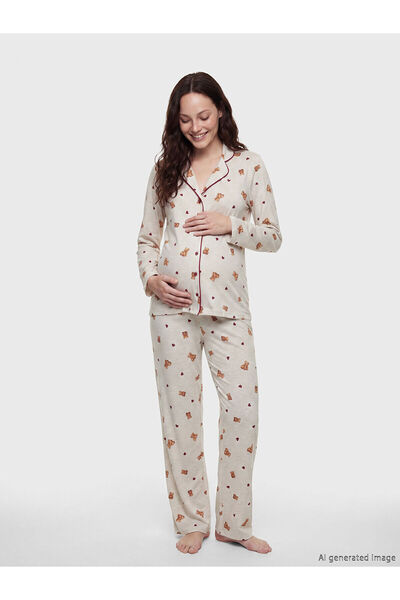 LC Waikiki Σετ πιτζάμες εγκυμοσύνης YK PLUS με σχέδιο αρκουδάκι
