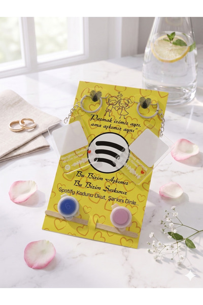 GLOWILLA Çiftlere Özel Spotify Barkodlu Resimli Anahtarlık - Parmak İzi Boya ...