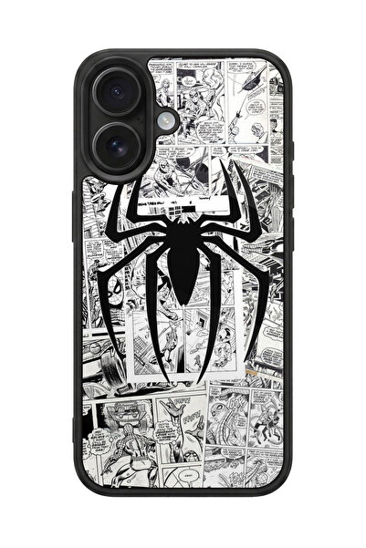 SCALETA CASE iPhone 16 Uyumlu Spiderman Tasarımlı Glossy Mat Siyah Silikon Te...