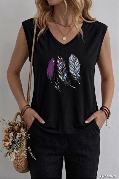 FUFLUNS ΓΥΝΑΙΚΕΙΟ ΑΜΑΝΙΚΟ ΜΠΛΟΥΖΑΚΙ OVERSIZE ΜΕ ΣΧΕΔΙΑΣΜΕΝΑ ΦΤΕΡΑ ΚΑΙ ΣΤΑΜΠΕΣ