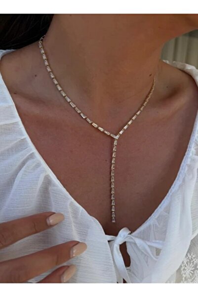 Melika Collection Paslanmaz Çelik Taşlı Y Kolye (Lariat) – Altın Renk Su Yolu...