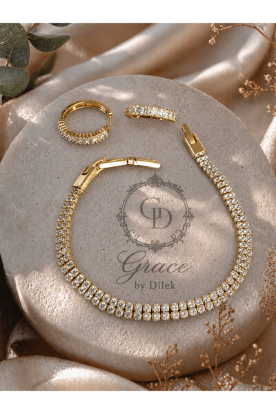 GRACEbyDilek ALTIN KAPLAMA SUYOLU BİLEKLİK VE KÜPE SETİ