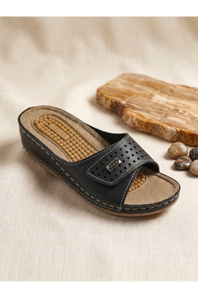 Babetty Gezer 3992 Μαύρες άνετες καθημερινές παντόφλες μαμάς με σόλα μασάζ