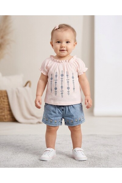 Egelite Baby Girl Summer Denim Shorts and Floral Printed T-Shirt 6-9-12-18-24...