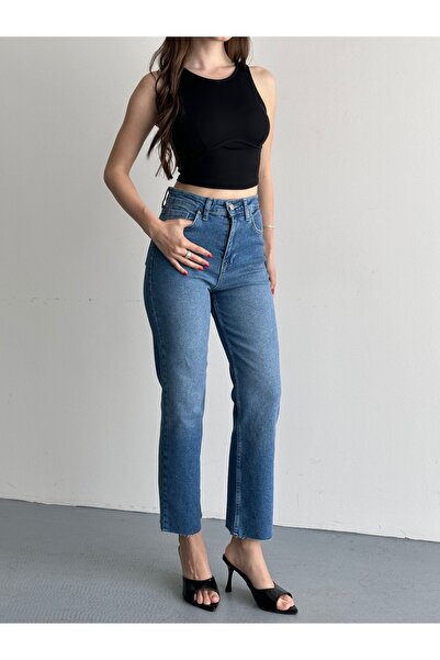 Bluezoni Γυναικείο τζιν Boy Fit με ίσιο πόδι και κομμένο τελείωμα