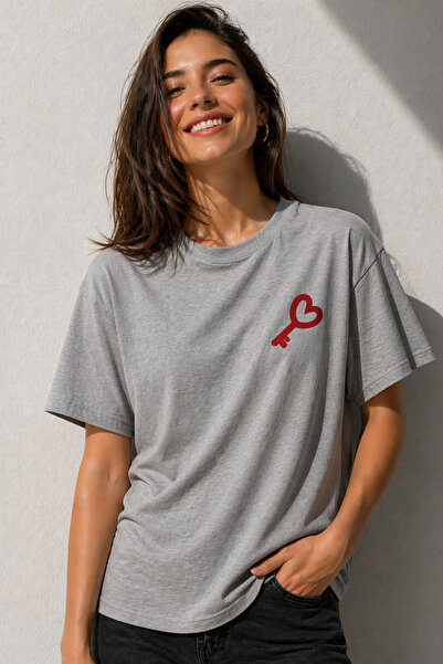 ArtYus Μπλουζάκι Heart Key Minimal Printed Unisex Oversize – Βαμβακερό T-Shir...