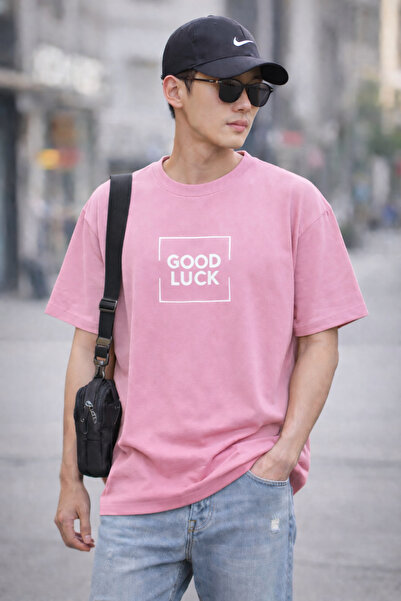 ArtYus Good Luck Text Printed Unisex Oversize T-Shirt – Cotton Crew Neck Casu...