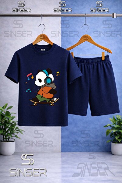 SS SİNSER Kids' Panda Skateboard Colorful Note Printed Crew Neck T-Shirt - Sh...