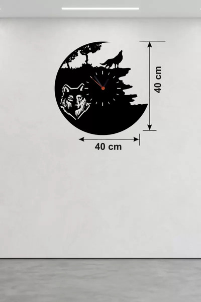 İsmiyle Al Znv Mey Import ®   Wolf Themed Laser Cut Wooden Wall Clock - 40X40...