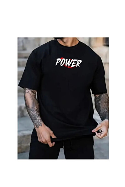 TİMİSİVA Unisex Oversized Printed Crew Neck Short Sleeve Black T-Shirt