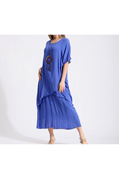 PHUTİ COLLECTION Authentic Pleated Viscose Dress with a Necklace