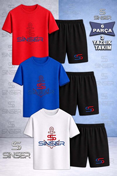 SS SİNSER Children's Deniz Capasi Onunde Printed Crew Neck 3-Piece T-Shirt - ...