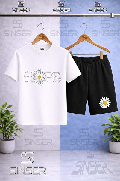 SS SİNSER Children's Papatya Hope Written Printed Crew Neck T-Shirt - Shorts Set