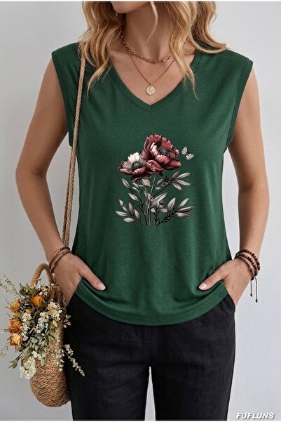 FUFLUNS ΓΥΝΑΙΚΕΙΟ ΑΜΑΝΙΚΟ ΜΠΛΟΥΖΑΚΙ OVERSIZE ΜΕ ΣΤΑΜΠΑ ΑΝΘΕΩΝ ΚΑΙ ΦΥΛΛΩΝ